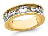 Men's 14K White &Yellow Gold Celtic Claddagh Band Ring